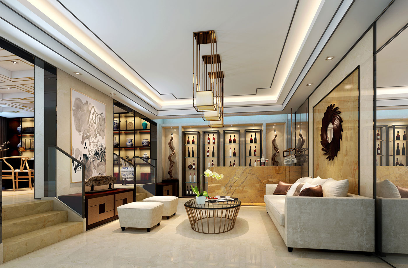 國投玖棟豪宅裝修設計|現代新中式風格設計效果圖